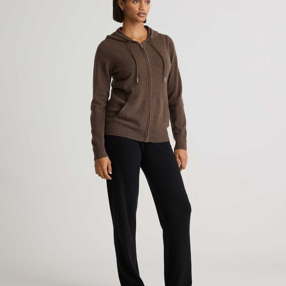 NWT Quince Mongolian Cashmere Full-Zip Hoodie Sweater Brown - Picture 3 of 4